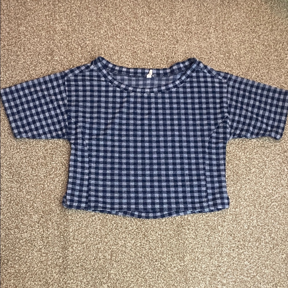 Anthropologie Blue Gingham Cropped Blouse